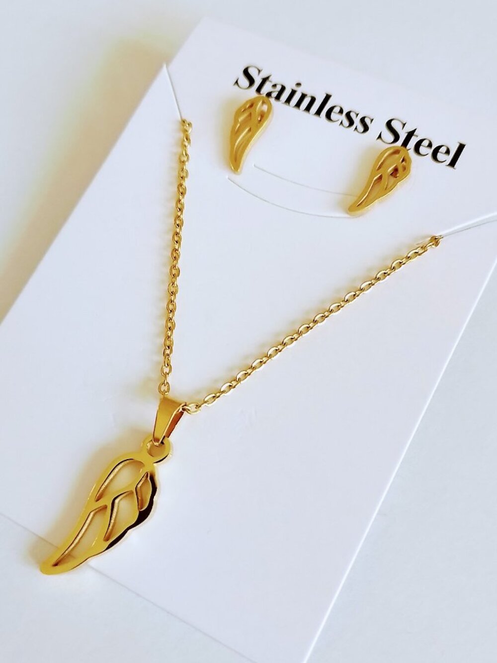Angelic Wing Necklace Set Stainless Steel Trendy Jewelry Love